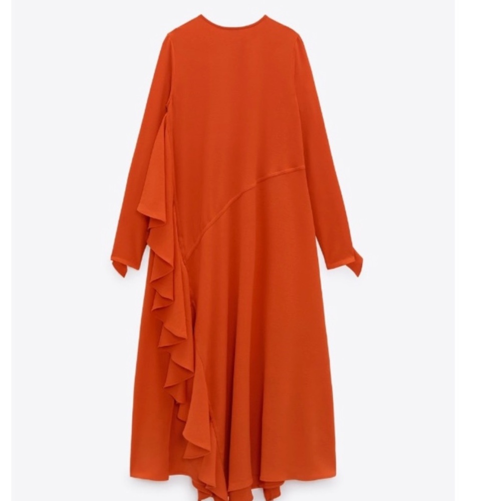 Orange Ruffled Midi Dress